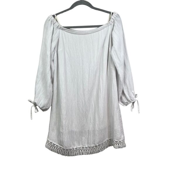 Lilly Pulitzer Dresses & Skirts - Lilly Pulitzer Off The Shoulder Shift Dress 3/4 Sleeve Fringe Hem White Women S*